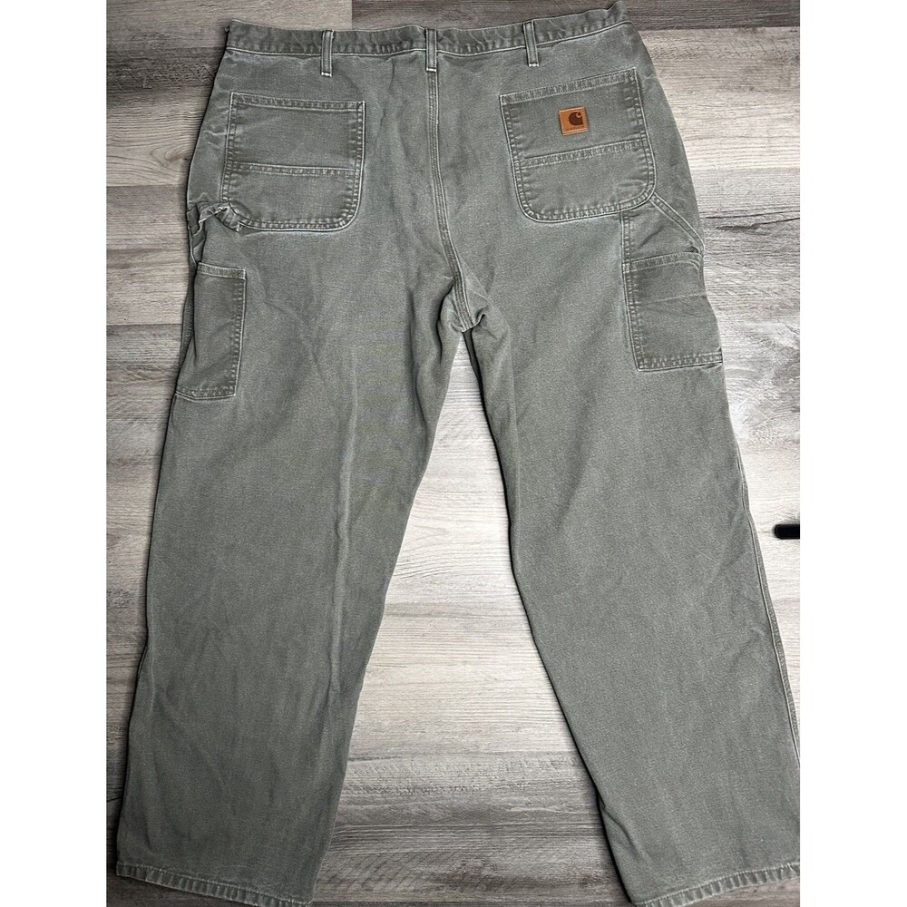 Carhartt B11 MOS Green Canvas Carpenter Pants Loose Fit Faded 42x32